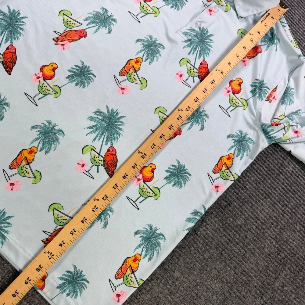 Waggle Golf Tropical Parrot Margarita Performance Polo Shirt Mens Large Casual - Picture 8 of 10